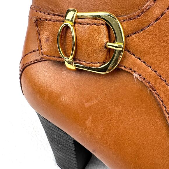 CLARKS Womens 9.5 Tan Leather Sapphire Vesta Heeled Ankle Boot Brown Side Zip - Picture 6 of 15